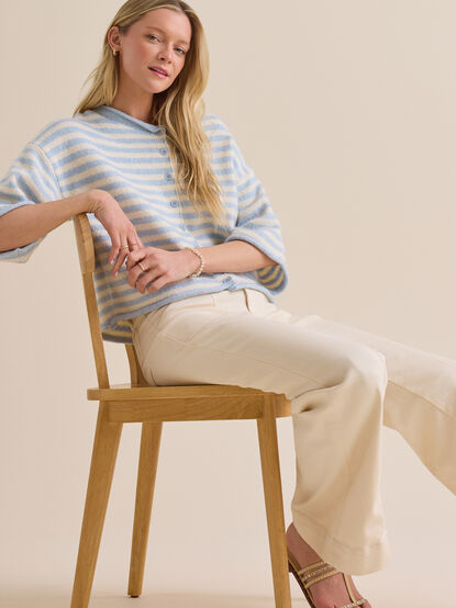 Iris Striped Roll Neck Cardigan - TULLABEE