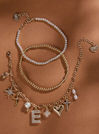 Bubble Monogram Charm Bracelet Set - E Detail 2 - TULLABEE