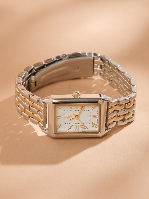 Rectangle Mixed Metal Link Watch Detail 2 - TULLABEE