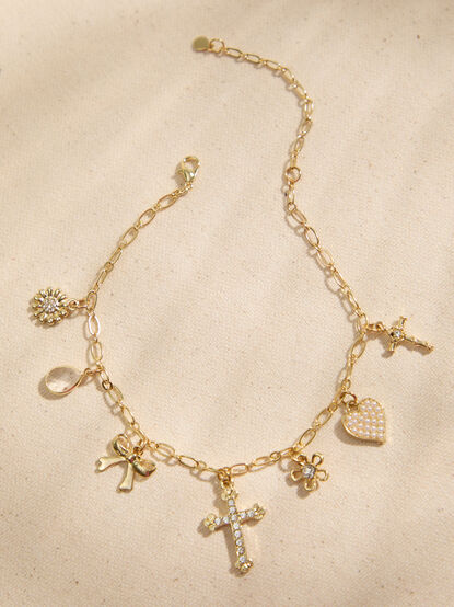Cross Pearl Heart Charm Bracelet - TULLABEE