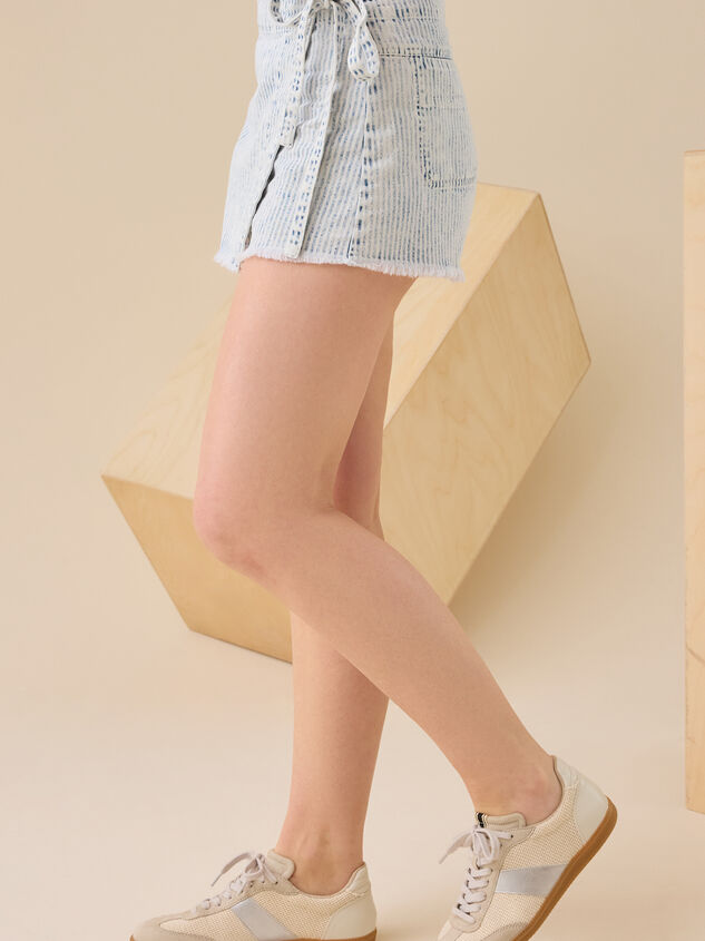 Dylan Striped Side Tie Denim Skort Detail 4 - TULLABEE