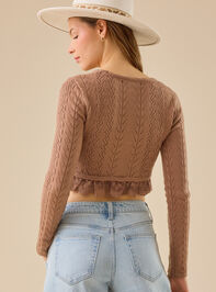 Maria Pointelle Lace Trim Shrug Detail 5 - TULLABEE