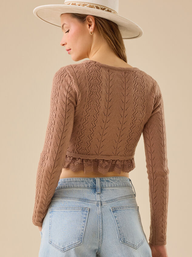 Maria Pointelle Lace Trim Shrug Detail 5 - TULLABEE