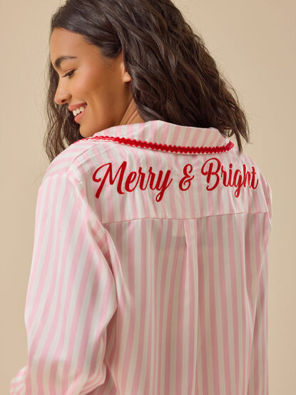 Rosemary Satin Stripe Sleep Top - TULLABEE