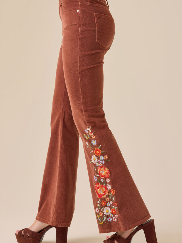 Emmaline Embroidered Corduroy Flare Pants Detail 4 - TULLABEE