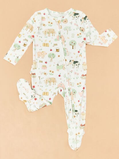 Farm Animal Ruffle Footie - TULLABEE