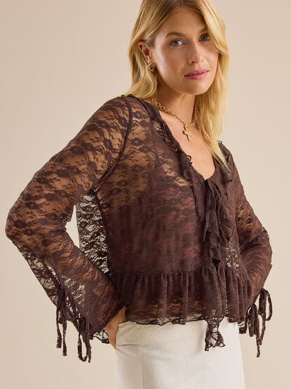 Luna Lace Tie Front Blouse - TULLABEE