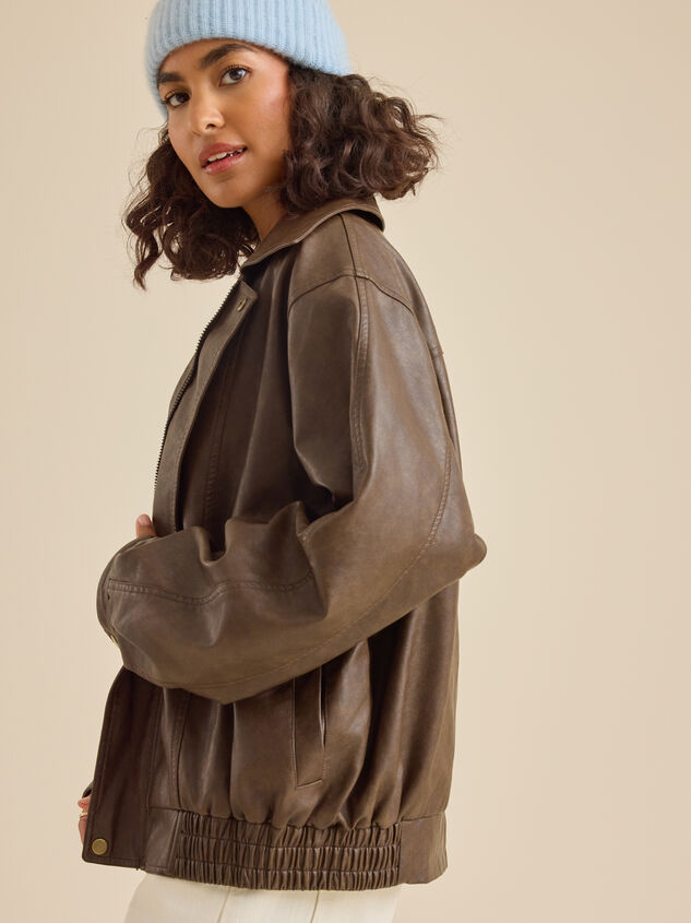 Reba Leather Bomber Jacket Detail 4 - TULLABEE