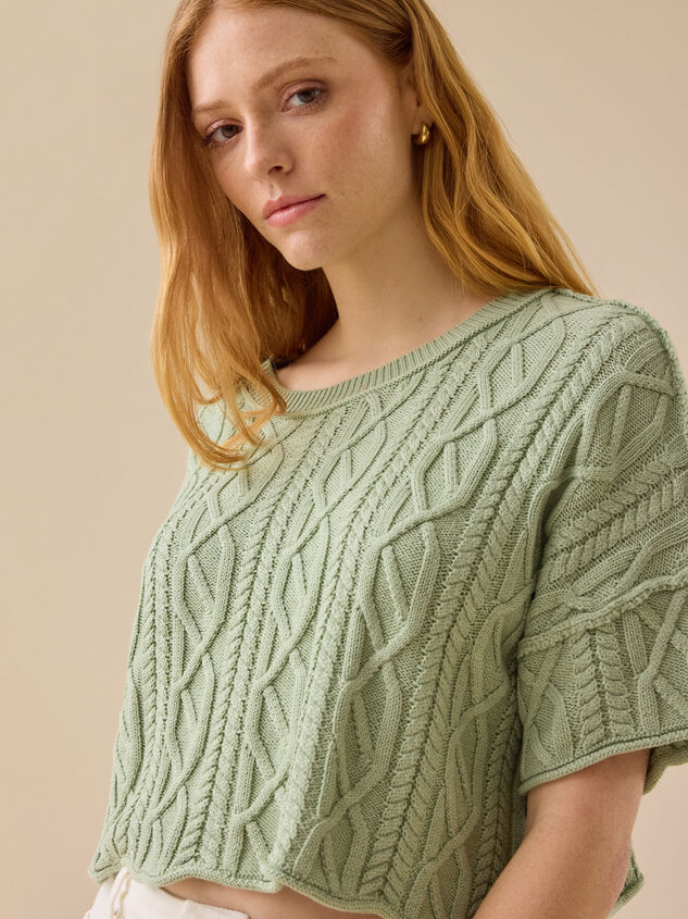Emma Cable Cropped Sweater Detail 2 - TULLABEE