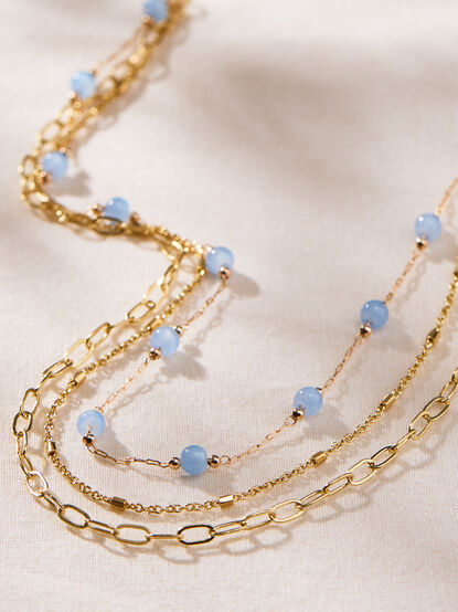 Dainty Blue and Gold Layered Necklace - TULLABEE