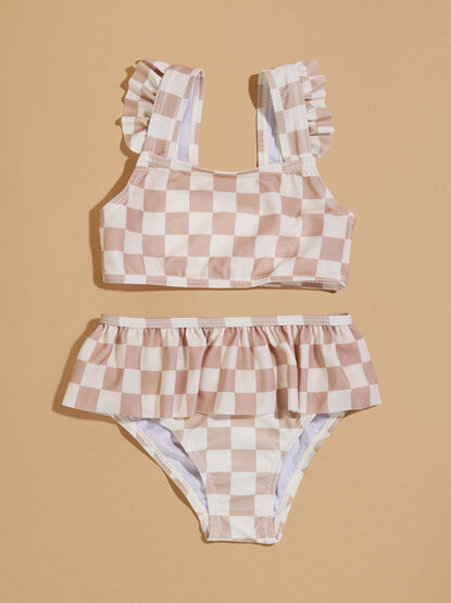 Torri Checkered Ruffle Bikini Set - TULLABEE