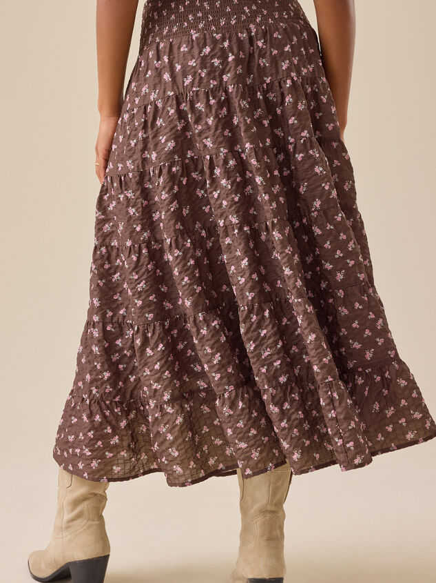 Tilla Floral Tiered Midi Skirt Detail 5 - TULLABEE