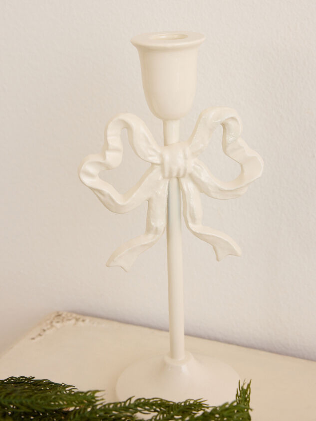White Bow Candle Taper Holder Detail 3 - TULLABEE
