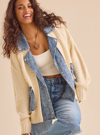 Hadley Cable Denim Mixed Cardigan Detail 2 - TULLABEE