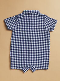 Preston Gingham Button Down Romper Detail 2 - TULLABEE