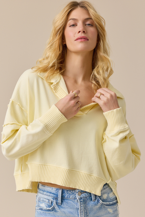 Rowan Pieced Polo Top Detail 3 - Altar'd State