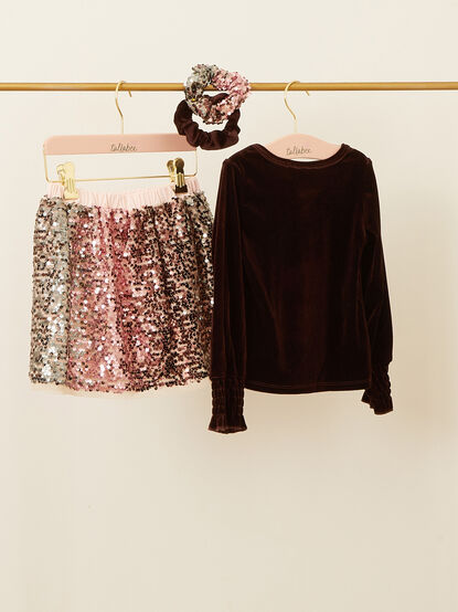 Bethany Youth Velvet Top and Sequin Skirt - TULLABEE