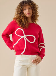 Braided Bow Christmas Mama Sweater Detail 3 - TULLABEE