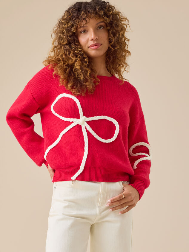 Braided Bow Christmas Mama Sweater Detail 3 - TULLABEE