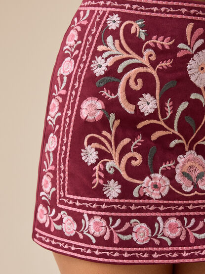 Genevieve Embroidered Suede Mini Skirt - TULLABEE
