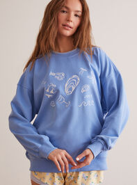 Embroidered Beach Icons Graphic Sweatshirt Detail 3 - TULLABEE
