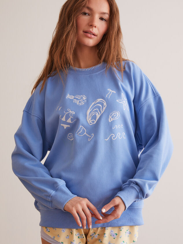 Embroidered Beach Icons Graphic Sweatshirt Detail 3 - TULLABEE