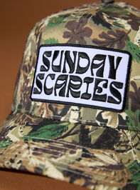 Camo Sunday Scaries Trucker Hat Detail 2 - TULLABEE