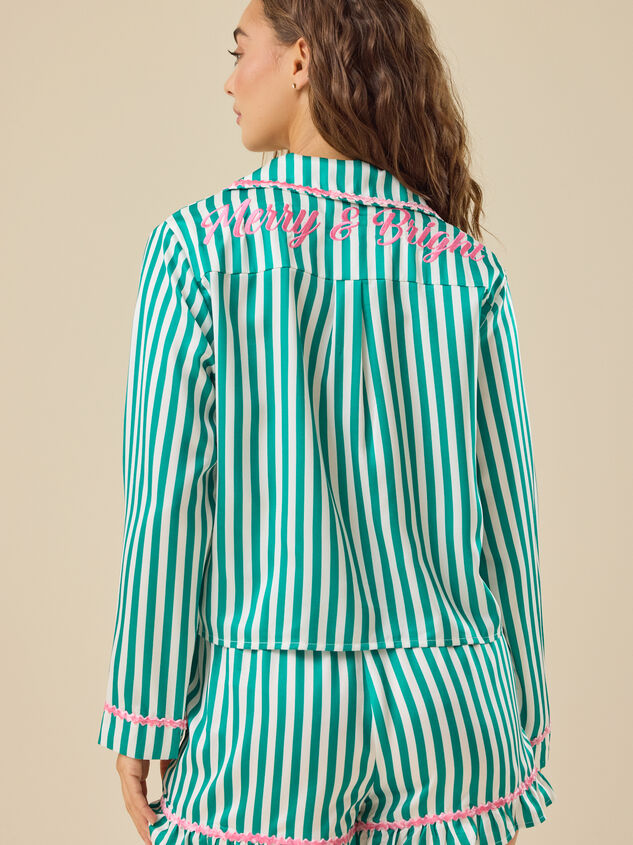 Rosemary Satin Stripe Sleep Top Detail 4 - TULLABEE
