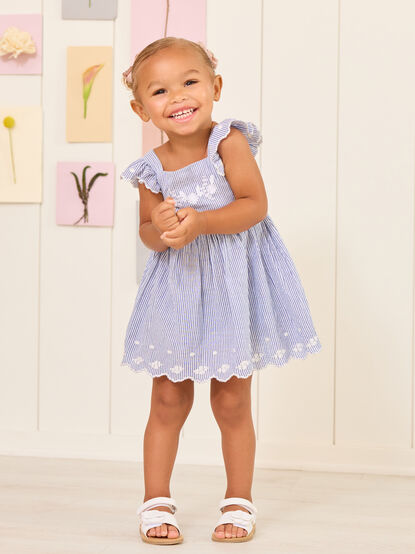 Jane Striped Floral Embroidered Dress - TULLABEE
