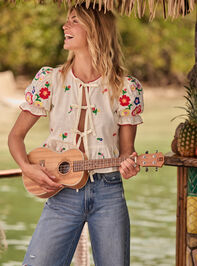 Rosalie Tie Front Embroidered Top - TULLABEE