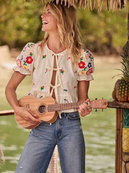 Rosalie Tie Front Embroidered Top - TULLABEE