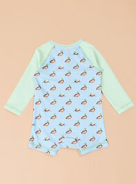 Duck Rash Guard Romper with Hat by Mud Pie Detail 2 - TULLABEE