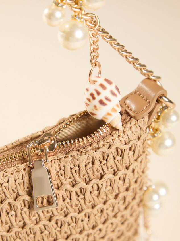 Pearl Chain Raffia Shoulder Bag Detail 4 - TULLABEE