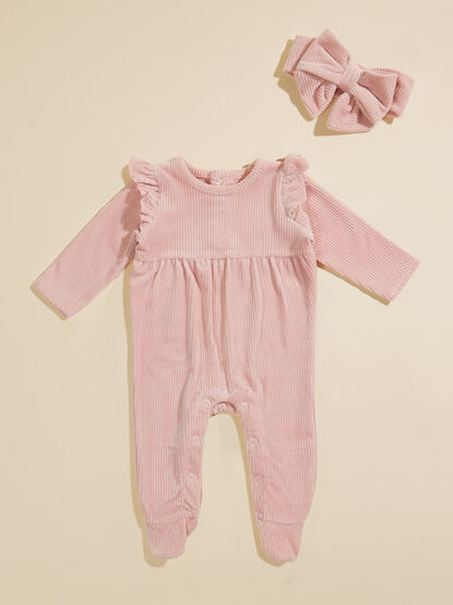 Marley Velour Footie and Bow Set by MudPie - TULLABEE