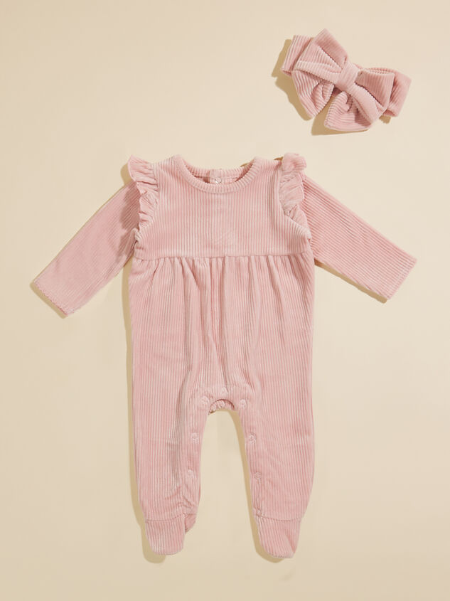 Marley Velour Footie and Bow Set by MudPie Detail 2 - TULLABEE