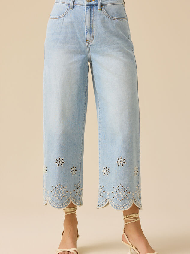 Natalee Embroidered Eyelet Jeans Detail 2 - TULLABEE