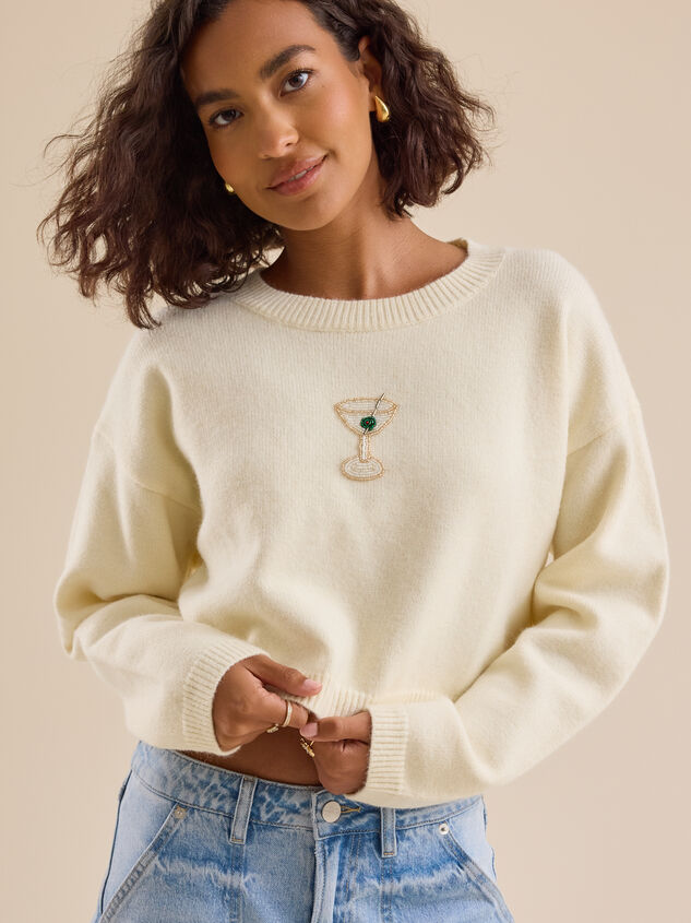 Cherish Beaded Martini Cropped Sweater - TULLABEE