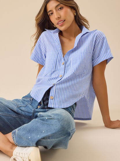 Auden Linen Striped Cropped Blouse - TULLABEE
