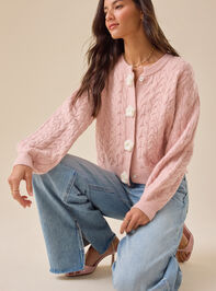 Rose Cable Knit Flower Cardigan - TULLABEE
