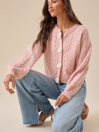 Rose Cable Knit Flower Cardigan - TULLABEE