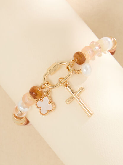 Beaded Carabiner Cross Charm Bracelet - TULLABEE