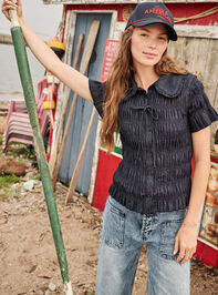 Rowan Denim Smocked Top - TULLABEE