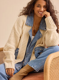 Hadley Cable Denim Mixed Cardigan - TULLABEE