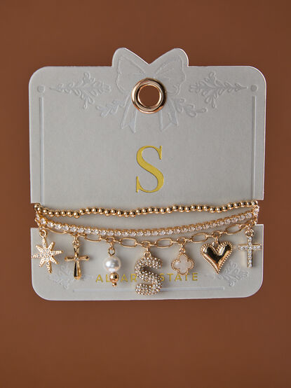 Bubble Monogram Charm Bracelet Set - S - TULLABEE