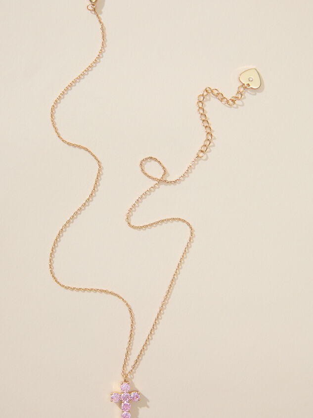 Pink Glitz Cross Necklace Detail 2 - TULLABEE