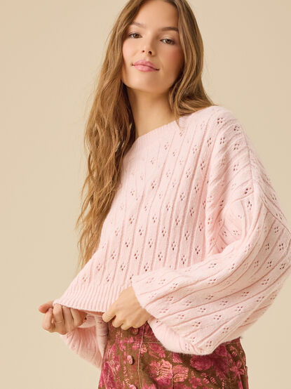 Anastasia Cropped Pointelle Sweater - TULLABEE