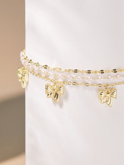 Bow Pearl Charm Bracelet - TULLABEE