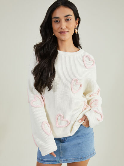 Hearts Stitch Knit Mama Sweater - TULLABEE