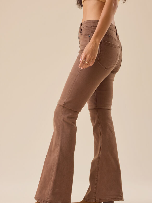 Reagan High Rise Brown Flare Pants Detail 4 - TULLABEE