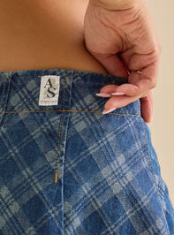 Kaitlin Plaid Denim Mini Skirt Detail 6 - TULLABEE